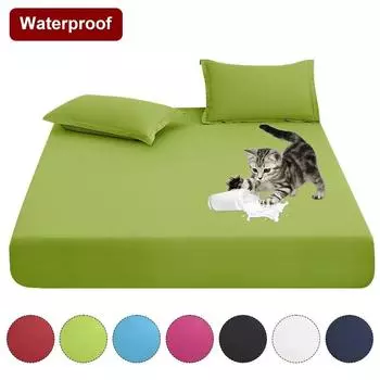 Водонепроницаемый наматрасник, простыня с резинкой, противоскользящая регулируемая защита для матраса, двойная простыня для кровати 2 Pillow Cases