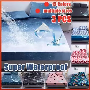 Водонепроницаемый наматрасник, защитный чехол для кровати, простыня с глубоким карманом на кровати, дышащий гладкий матрас, 9 цветов, разные размеры, с 2 наволочками 90X200cm With 2Pillowcase