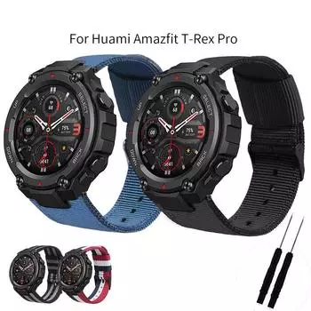 Водонепроницаемый нейлоновый парусиновый ремешок, специальный сменный браслет для Huami Amazfit T-Rex Amazfit T-Rex Pro, спорт на открытом воздухе Amazfit T-rex Pro красный/синий