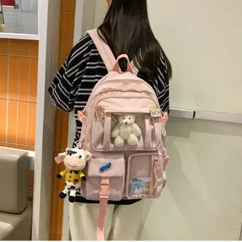 Водонепроницаемый нейлоновый женский рюкзак, школьный рюкзак с несколькими карманами для девочек-студенток, Kawaii Book Pack Only Bag белый
