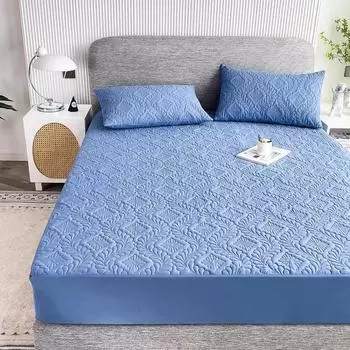 Водонепроницаемый однотонный тисненый чехол для матраса, утолщенный простыня на резинке, покрывало для спальни, мягкая подкладка для кровати в отеле 90x200cm белый