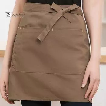 Водонепроницаемый полуфартук унисекс с карманом для официантки, поясной фартук для шеф-повара, устойчивый короткий фартук на шнуровке для ресторана, кафе темный кофе