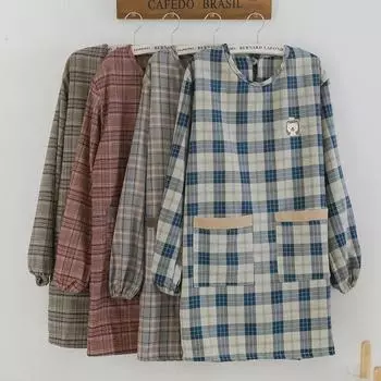 Водонепроницаемый противообрастающий фартук в японском стиле с рисунком медведя из клетчатой ткани для кухни – Двусторонний комбинезон для готовки