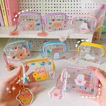 Водонепроницаемый прозрачный кошелек из ПВХ с милым принтом из мультфильма и подвеской, портативная мини-сумка на молнии, сумка для хранения наушников, помады