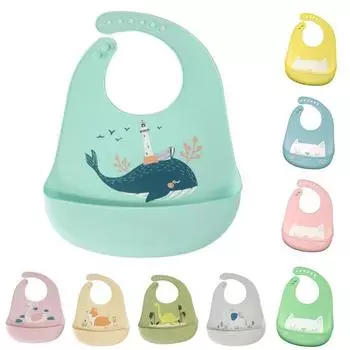 Водонепроницаемый регулируемый детский нагрудник с животным принтом и карманным фартуком для кормления слюной Swan розовый