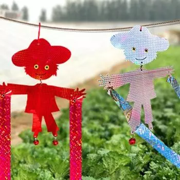 Водонепроницаемый репеллент от птиц с колокольчиками. Двусторонняя светоотражающая подвеска-пугало широкого применения для сада. серебряный/красный