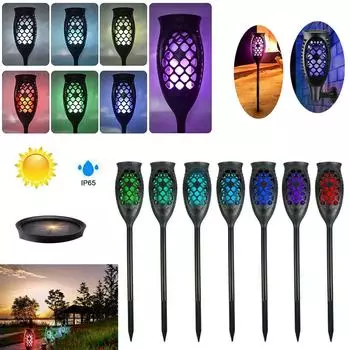 Водонепроницаемый RGB солнечный светодиодный садовый светильник с пламенем, фонарь, ландшафтный путь, мерцающая лампа