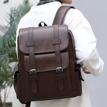 Водонепроницаемый рюкзак из искусственной кожи для мужчин, ретро, большой емкости, повседневные деловые сумки для ноутбуков, школьные сумки, дорожные спортивные сумки темно-коричневого