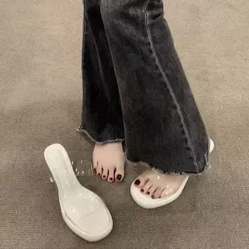 Водонепроницаемый стол с толстой подошвой, кристалл, толстый каблук, темперамент с сандалиями, прозрачные туфли на высоком каблуке для женщин 2025 года, новое лето 35