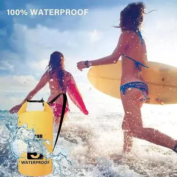 Водонепроницаемый сухой мешок 5 л/10 л/20 л/30 л, сухой мешок с регулируемым плечевым ремнем для пеших прогулок, плавания, рафтинга, серфинга, езды на велосипеде, кемпинга, рыбалки (желтый) 5L чёрный