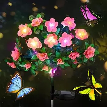 Водонепроницаемый светодиодный цветок азалии солнечные фонари уличные ландшафтные светильники для лужайки патио садовая дорожка декоративное освещение лучший подарок красный