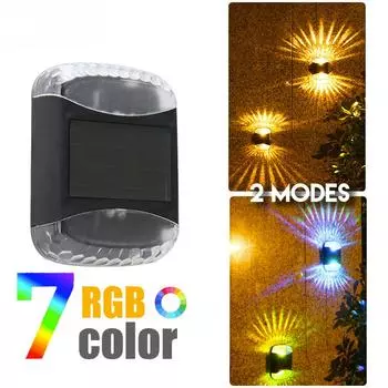 Водонепроницаемый светодиодный солнечный светильник, наружное настенное освещение для сада, украшение, ночное освещение, изменение цвета двора B Warm light