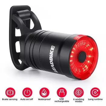 Водонепроницаемый светодиодный задний фонарь для велосипеда с функцией интеллектуального торможения - 6 режимов, USB