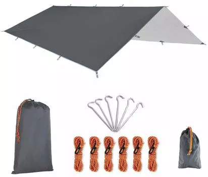 Водонепроницаемый тент для кемпинга поставляется с веревкой и чехлом для хранения для 3 размеров L, тент, тень, тент, тент, компактный, легкий, многофункциональный, колышки, чехол, серый