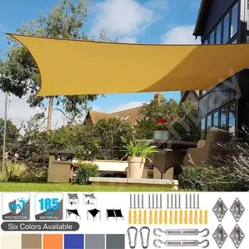 Водонепроницаемый тент от солнца для сада, солнцезащитный козырек, парус для патио, солнцезащитный тент, квадратный тент для кемпинга, походов, брезент с комплектом крепежа 200x200CM