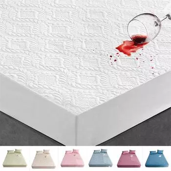 Водонепроницаемый утолщенный наматрасник, дышащая прочная простыня, стеганая простыня с тиснением 150x200 180x200 160x200 2xPillowcase 48x74cm белый