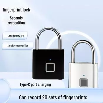 Водонепроницаемый замок с отпечатками пальцев для безопасности дома 20 sets of fingerprints, Type-C port charging чёрный