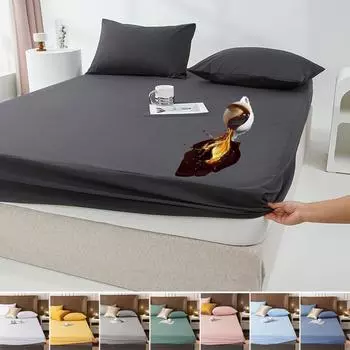 Водонепроницаемый защитный чехол для матраса, регулируемая нескользящая простыня на подкладке кровати с резинкой, двойной размер King Queen 140/160/180 2xPillowcase NOSHEET белый