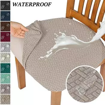 Водонепроницаемый жаккардовый чехол на сиденье стула, однотонный чехол на обеденный стул, эластичные съемные чехлы на подушки для гостиной, кухни, дома белый