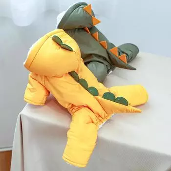 Водонепроницаемый зимний теплый тканевый комбинезон для маленьких собак, куртка для щенков, пальто, забавный теплый зимний комбинезон с динозавром, одежда для чихуахуа XS жёлтый