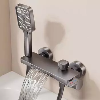 Водопад для ванной комнаты с ручным душем, настенный смеситель для горячей и холодной воды, душевой гарнитур с одной ручкой серый