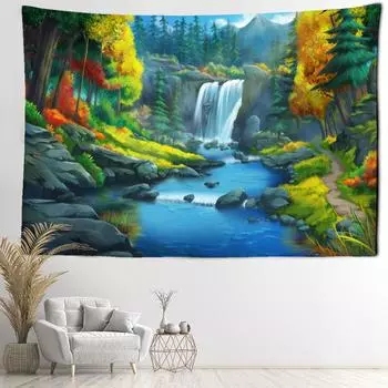 Водопад Иллюстрация Гобелен Настенный Гобелен Психоделический Природа Пейзаж Искусство Хиппи Домашний Декор Фон Ткань 95x70cm