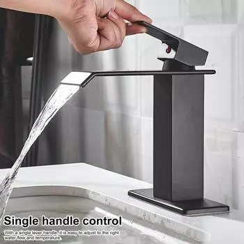 Водопад из нержавеющей стали 304, смеситель для раковины в ванной комнате с одной ручкой, антикоррозионная поверхность, обтекаемый водопадный кран (шорты чёрный