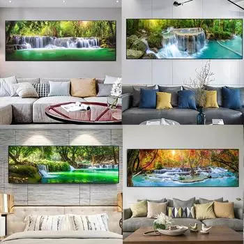 Водопад Природа Пейзаж Плакат Картина на холсте Декоративное растение Современная гостиная Настенная картина Печать Скандинавская картина Домашний декор Без рамки 20*40cm No Frame