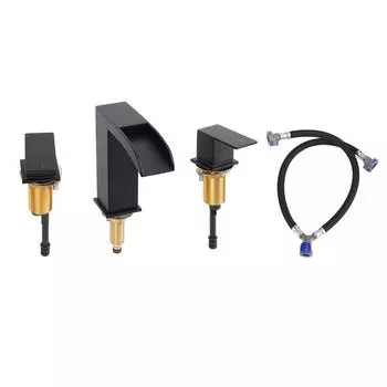 Водопадный кран для раковины в ванной комнате с горячей и холодной водой из нержавеющей стали с двумя ручками для раковины