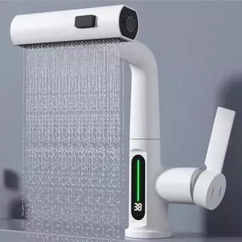 Водопадный смеситель для кухни с выдвижным изливом из нержавеющей стали чёрный