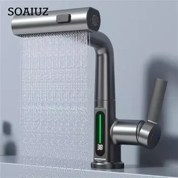 Водопадный смеситель для кухни с выдвижным изливом из нержавеющей стали белый