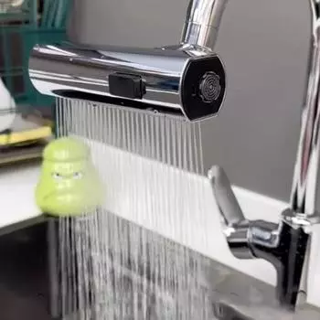 Водопадный смеситель для кухни, смеситель для раковины, водопадный кран, брызгозащищенный, универсальный, поворотный на 360°, 3 режима, удлинитель для насадки-бамблера чёрный