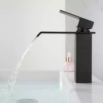 Водопадный смеситель для раковины, монтируемый на бортике, нержавеющая сталь 304, матовый черный серебристый кран для мойки, смеситель для горячей и холодной воды, ванная комната, туалетный столик G9/16