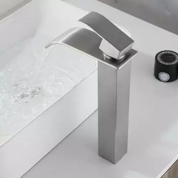 Водопадный смеситель для раковины, настенный кран из нержавеющей стали, матовый серебристый, высокий кран для ванной комнаты, смеситель для горячей и холодной воды, краны для раковины G3/8