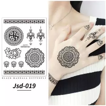 Водостойкая черная хна Временные татуировки Татуировки Мандала Цветы Татуировки Рук