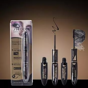 Водостойкая черная тушь для глаз с двойной головкой. Подводка для глаз. Жидкая комбинация. Плотная и плотная тушь для ресниц. Тушь для ресниц с эффектом завивки и антиореолом.