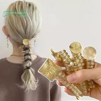Водостойкая катушка для волос с высоким хвостом - маленький спиральный головной убор для телефонной линии, резинка для волос с металлическим цветочным декором Flower золотистый