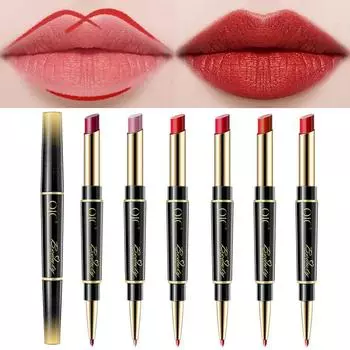 Водостойкая помада для губ, матовая подводка для губ, карандаш 2 в 1, с двойной головкой, долговечная подводка для губ, помада-ручка, помады, косметика для макияжа 1,6 г + 0,2 г 01#