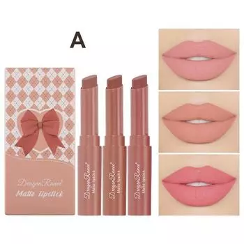 Водостойкая помада-карандаш Matte Nude Series Lipstick Crayon Bow Skew Star Velvet Lipstick Pen, 3 шт. в подарочной коробке A