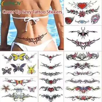 Водостойкая тату на талии для женщин, поддельные временные сексуальные татуировки на груди, животе, наклейка, шрам, боди-арт as pic-Mixed Color