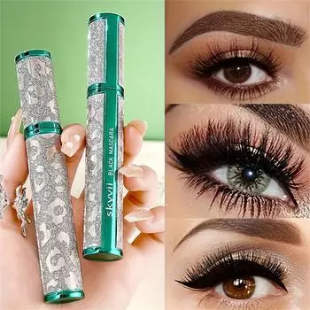 Водостойкая тушь для ресниц 4D Silk Fiber, черная, стойкая, без комков, не размазывается, с эффектом плотного завивки, с насадкой оливковой кисточки для объемных ресниц 1pc