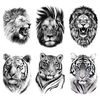Водостойкая временная татуировка-наклейка Тигр Лев с животным узором на половину руки большой размер переноса воды боди-арт поддельные татуировки для мужчин и женщин