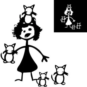 Водостойкая забавная мультяшная сумасшедшая миссис кошка, автомобильная дверь, окно, наклейка, авто наклейка, декор чёрный
