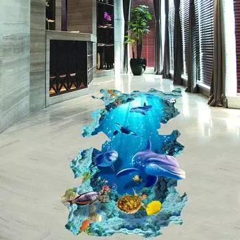 Водостойкие 3D наклейки на стену с рыбой-дельфином для детской комнаты, съемные наклейки «сделай сам», ПВХ, обои, наклейки, украшение для ванной комнаты 57*90cm синий