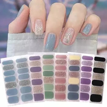 Водостойкие блестящие наклейки для ногтей, полные обертывания для ногтей, блестящие гелевые наклейки для ногтей для женщин