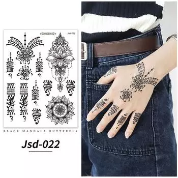 Водостойкие Черные Татуировки Хной Временные Татуировки Мандала Цветы