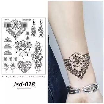 Водостойкие Черные Временные Татуировки Хной Татуировки Мандала Цветы Татуировки Руки
