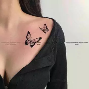 Водостойкие долговечные татуировки бабочек для женщин — сексуальный дизайн ключицы, модный стиль. 1 sheet чёрный