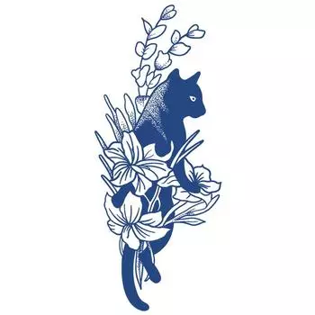 Водостойкие наклейки для татуировки с изображением кошки на травах: Долговечная, полуперманентная, неотражающая татуировка на руку для мужчин и женщин. 12*19 cm