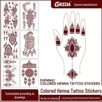 Водостойкие наклейки для татуировок хной: Европейские и американские кружева Vermilion, цветные, одноразовые и устойчивые к поту Henna-02 киноварь